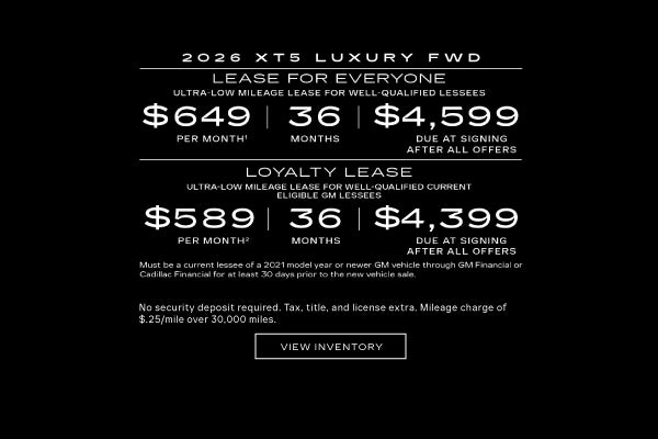 2026 XT5 FWD LUXURY. Ultra-low milege lease for well-qualified lessees. $649 per month 36 months ...